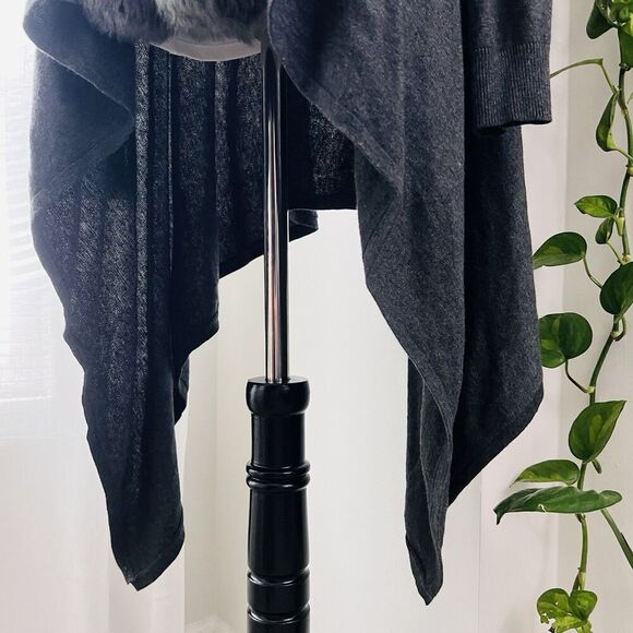 Worthington Faux Fur Trim Charcoal Gray Long Soft Cardigan Sweater - Large - Picture 6 of 8
